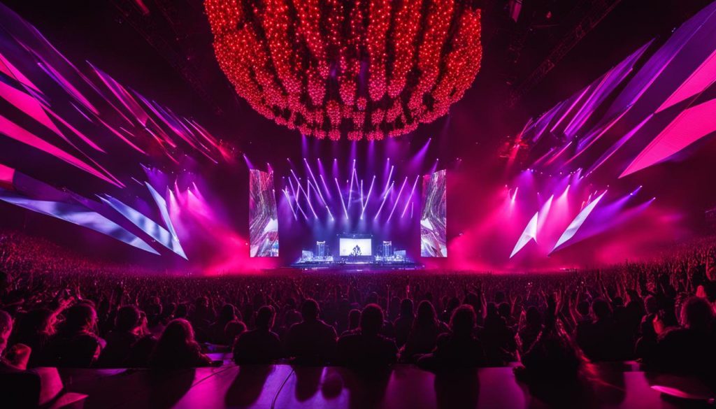 LED screen panel installation in a concert venue